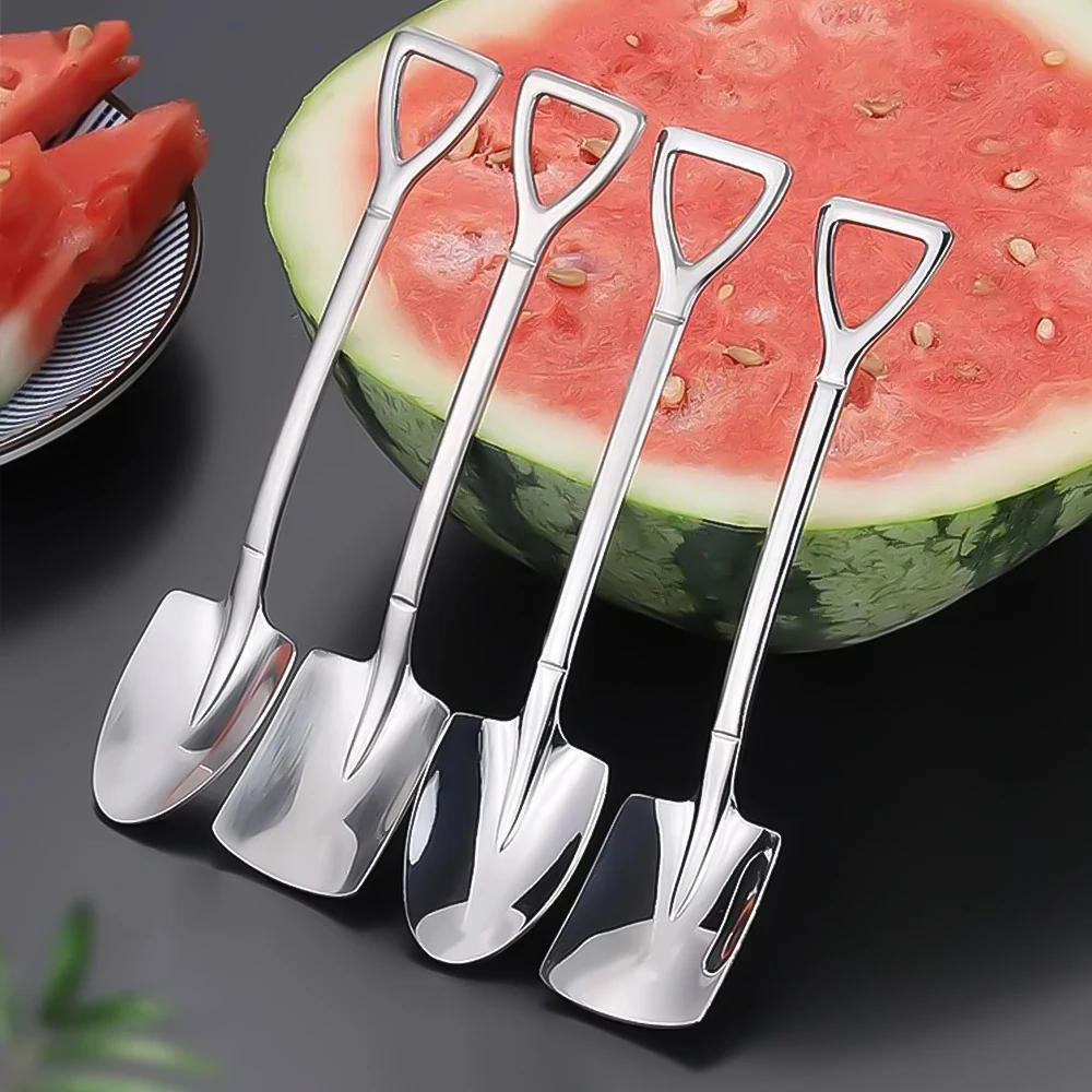 Description Picture 4 of item4pcs Set Stainless Steel Shovel & Point Spoons Coffee Tea Spoon Ice Cream Dessert Tip Scoops Cutlery Tableware Set Kitchen Tools