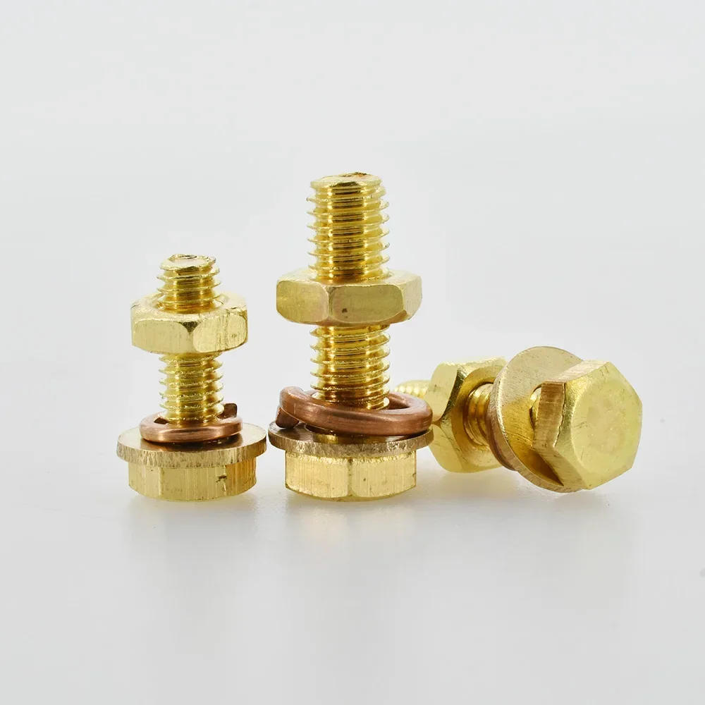 Description Picture 5 of itemM4 M5 M6 M8 M10 M12 Brass Screw Nut Sets Hex Bolt Washer External Elastic Gasket Nut Kit Metric Thread Copper Screws Spacers