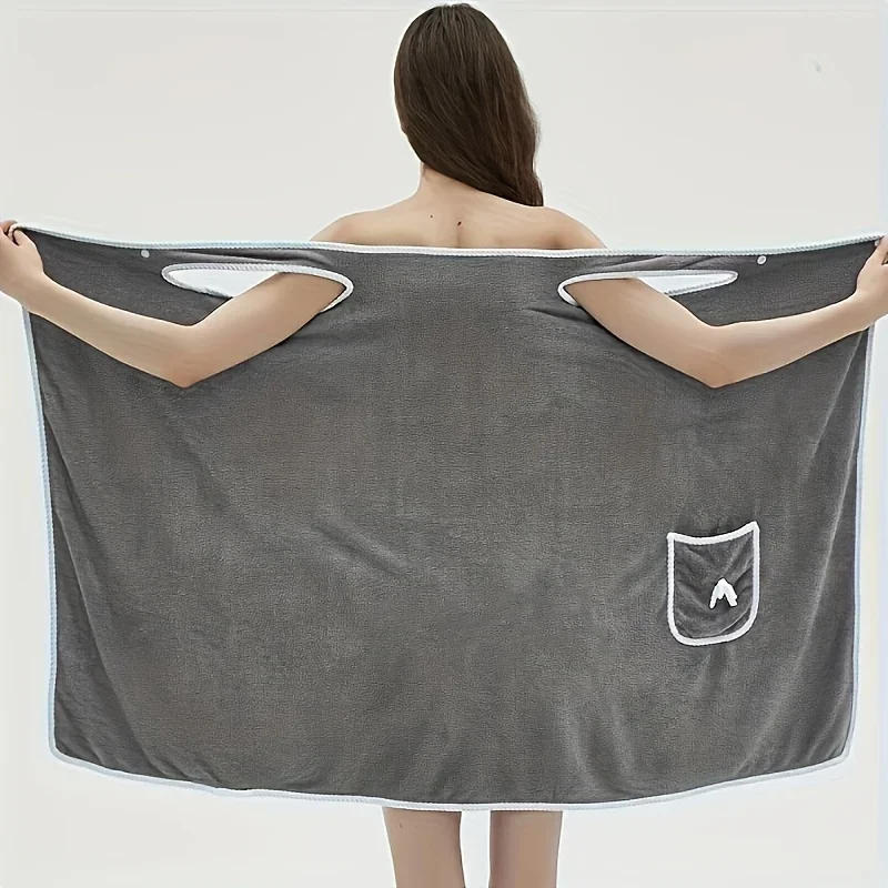 Description Picture 3 of itemBath Towel Household Women Wearable Wrap Adults Absorb Water Polyester Dry Hair Skirt Long Style Bathroom Washable Bathrobe