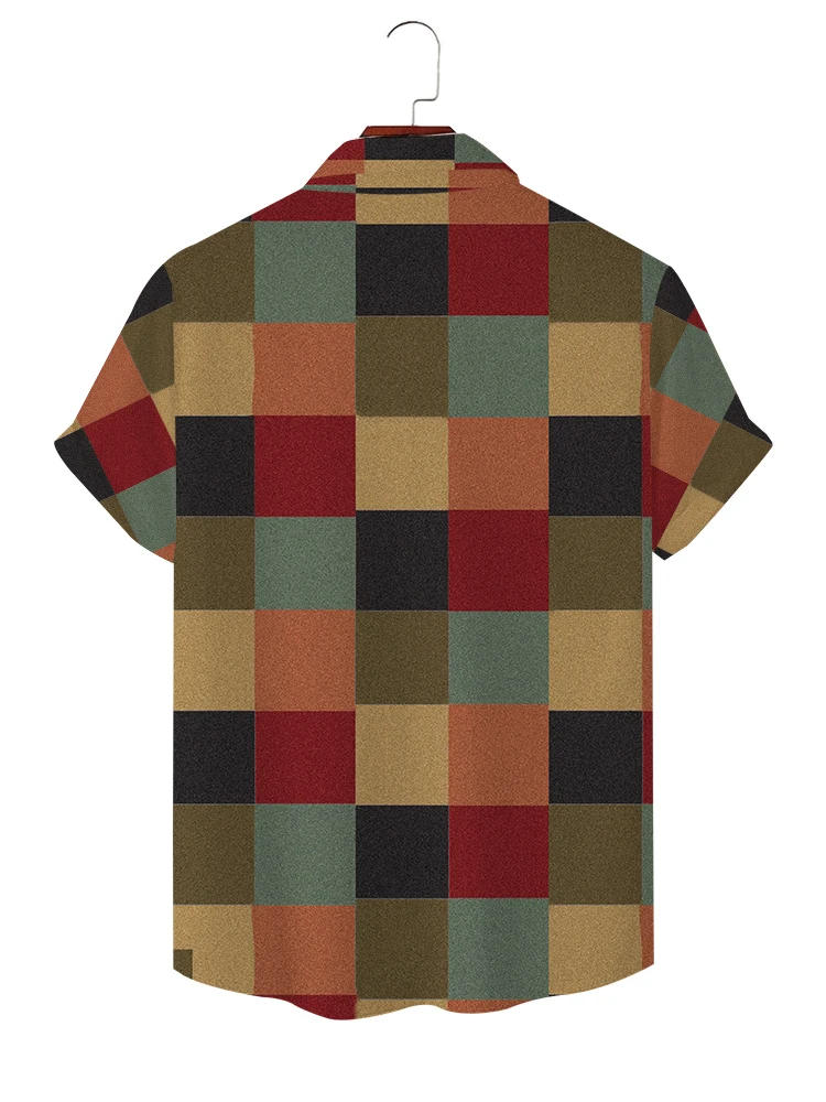 Description Picture 5 of itemMen's vintage geometric square pattern 3d printed summer shirt, short sleeve shirt top, outdoor activities, casual lapel loose