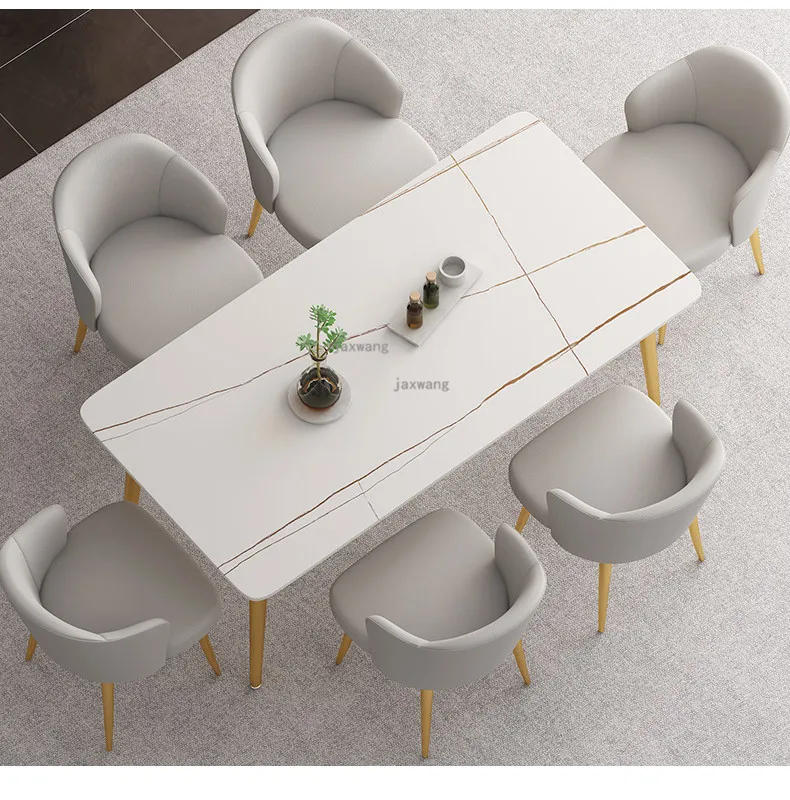 Description Picture 6 of itemNordic Dining Room Furniture Metal Dining Room Sets Light Luxury Slate Dining Table and chairs Modern Hotel Dining Room Table Z