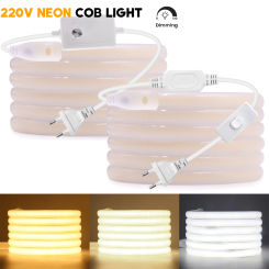 Dimmable COB LED Strip 220V 288LEDs/m With Switch Dimmer Waterproof Outdoor LED Ribbon Flexible Neon LED Lights Strip For Room