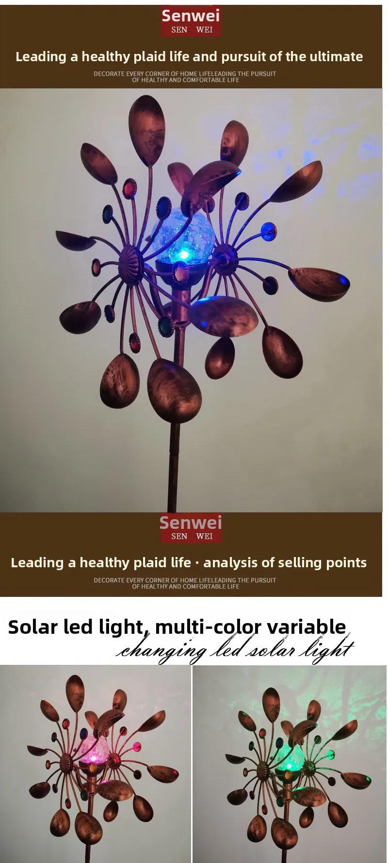 Description Picture 6 of itemGarden Solar Powered Wind Spinners Glass Iron Windmill Solar Powered Bronze Metal Art Craft Garden Yard Landscape Decoration