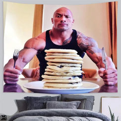 The Rock Eating Blueberry Pancakes Tapestry Wall Hanging Funny Meme Tapestrys Aesthetic Room Decoration Bedroom Sofa Blankets