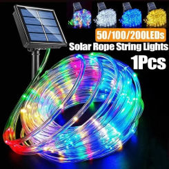 FLSTAR FIRE Outdoor Solar Tube Rope Waterproof Led Light Garden Yard Decoration 7M/12M Wedding Garland String Light Fairy Strip