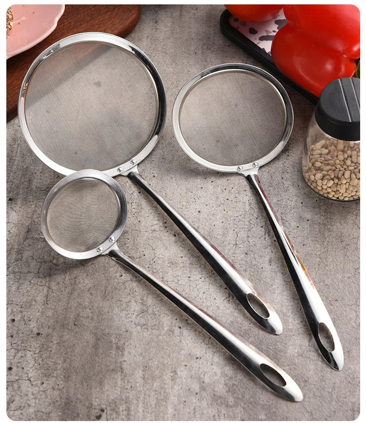 Description Picture 4 of itemKitchen Multi-functional Filter Spoon Stainless Steel Fine Mesh Wire Oil Skimmer Strainer Fried Food Net Kitchen Gadgets