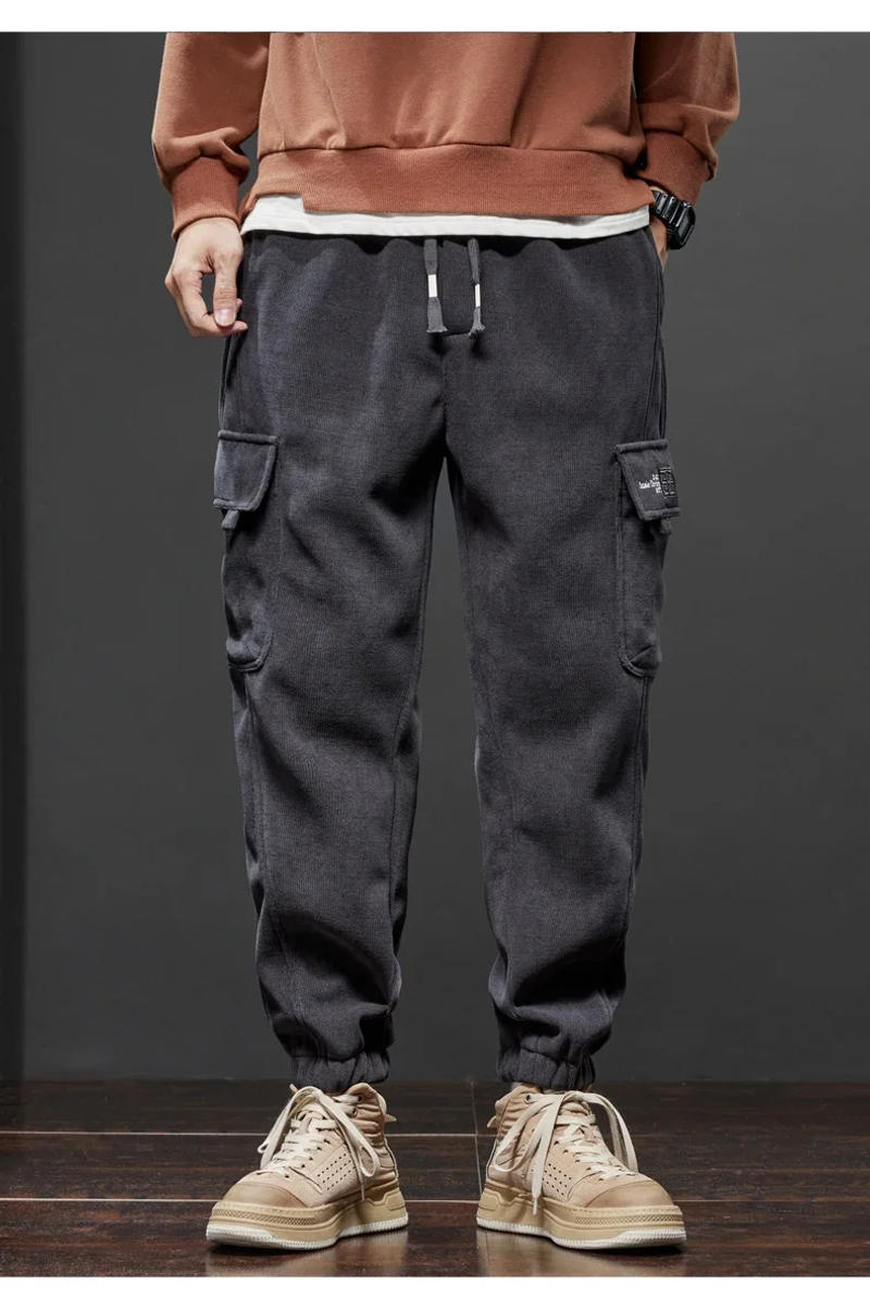 Description Picture 5 of itemMen's Corduroy Harem Cargo Pants Elastic Waist Casual Joggers Sweatpants Spring Autumn Armygreen Gray Black Trousers Streetwear
