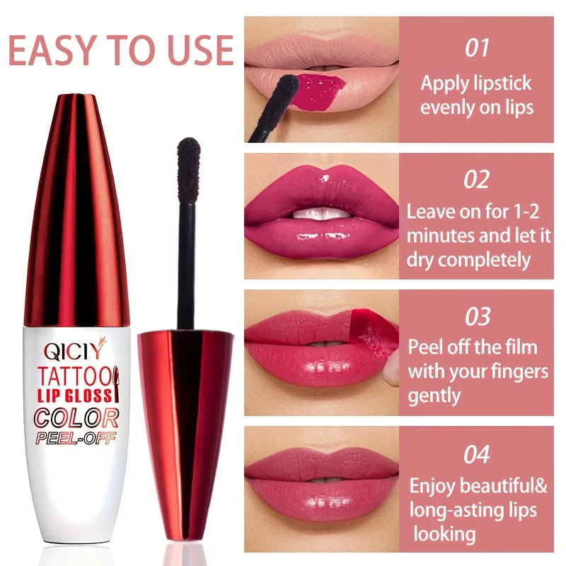 Description Picture 6 of itemQICY Tattoo Lip Gloss Peel-Off Long-Lasting Moisturizing Liquid Lipstick with Waterproof Non-stick Cup Glossy Finish Nourishing
