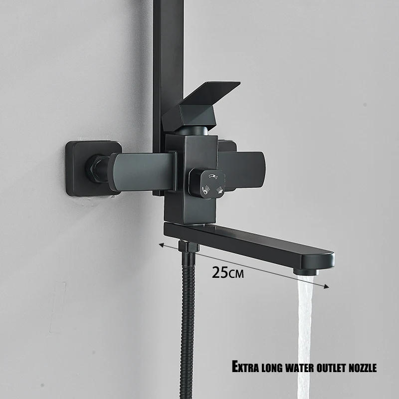 Description Picture 4 of itemBlack Bathroom Shower Faucet Set Wall Mounted Shower column 25cm Long Spout Bath Tub Taps Rainfall Shower Mixer Crane