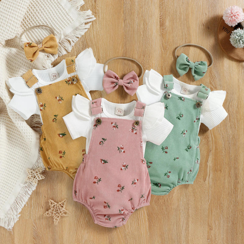 Description Picture 3 of item3PCS Summer New Style For Girls And Babies 0-1 Years Old Sweet, Cute And Comfortable Three-Color Corduroy Suspenders