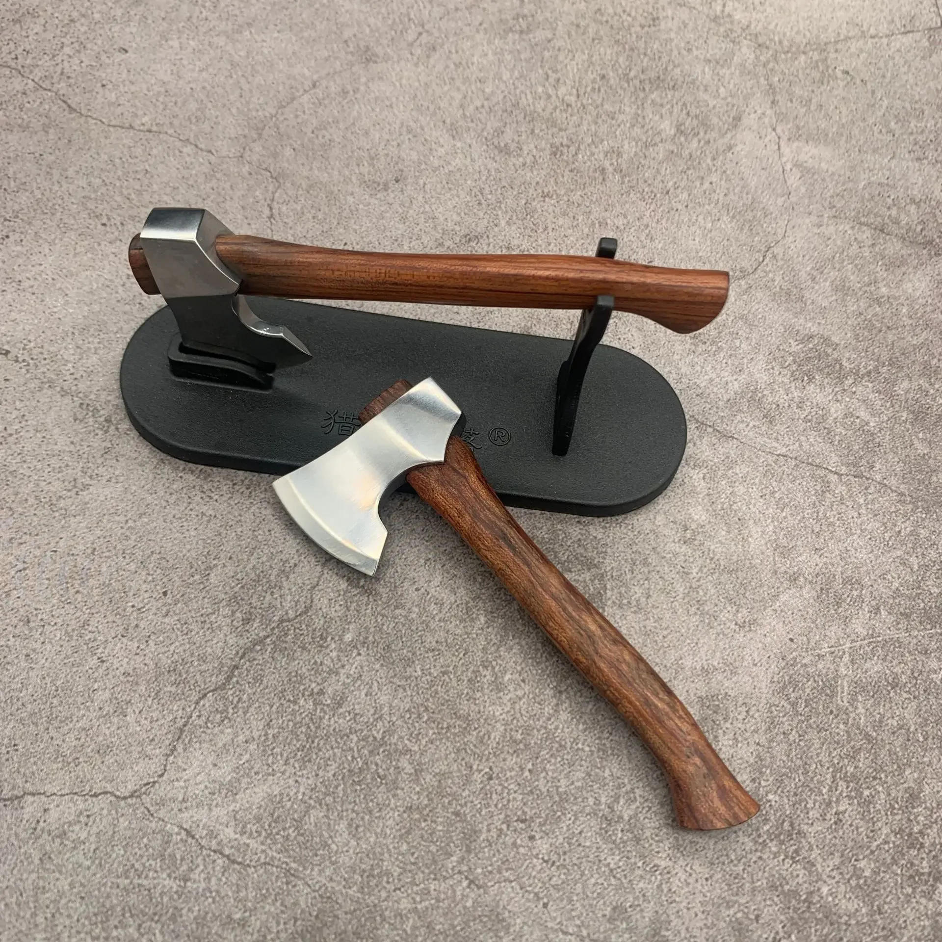 Description Picture 3 of itemStainless Steel Mini Sharp Axe Wood Handle  Fixed Blade EDC Knife Outdoor Camping Utility Pocket Knife Hand Tools for Survival