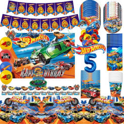 Hot Wheels Birthday Party Decoration Balloon Banner Cake Topper Tableware Racing Car Party Supplies Baby Shower
