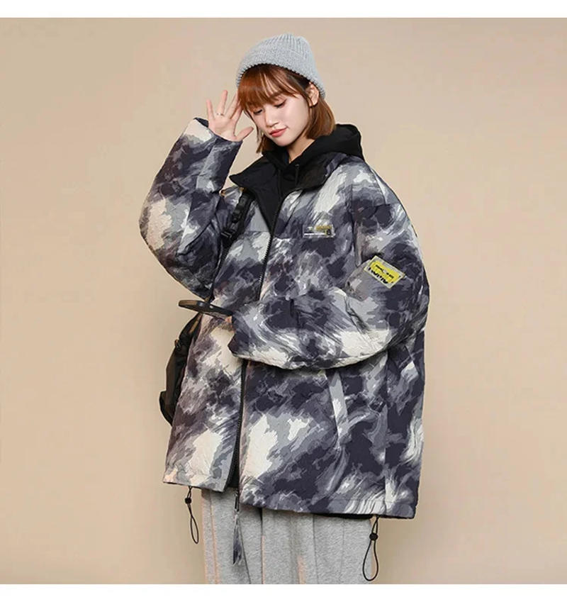 Description Picture 2 of itemCamouflage Print Jacket Men Winter Stand Collar Padded Cotton Parka Outerwear Warm Thickened Vintage Fashion Unisex Streetwear