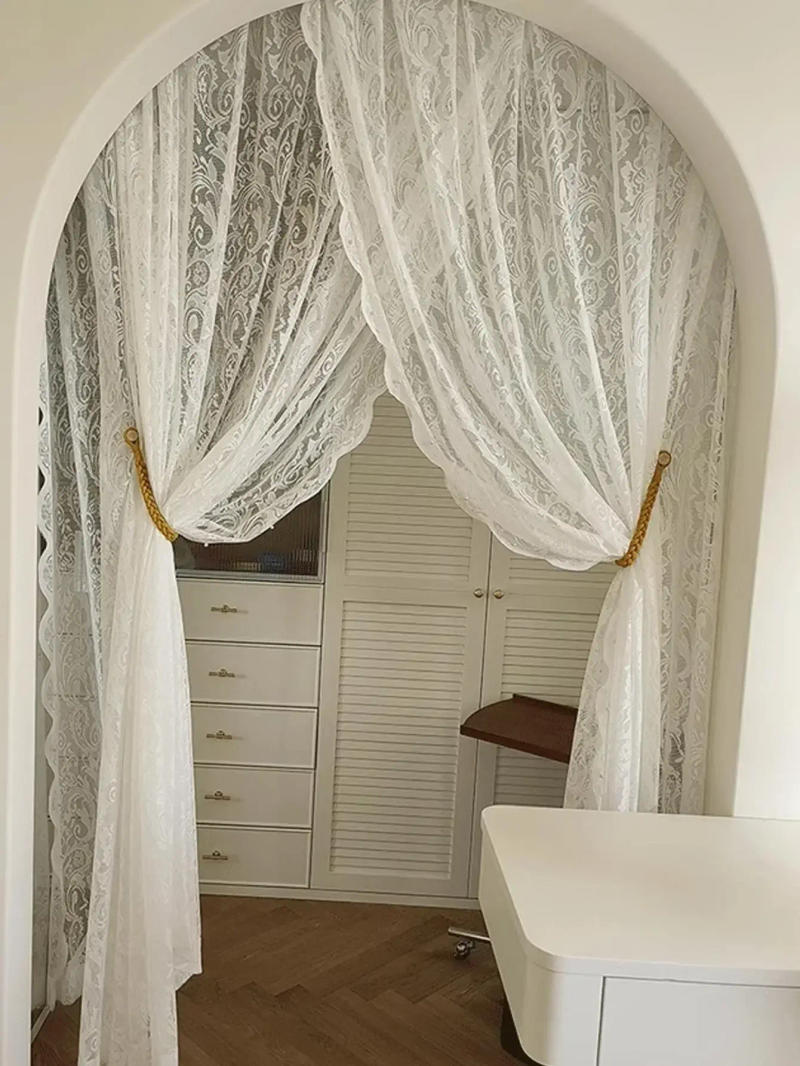 Description Picture 3 of itemBedroom Living Room Screen Window Curtain 1PC White Rural Romantic Shading Lace Bead Screen Curtain