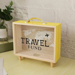 Money Box for Saving Travel Fund Decorative Money Box Wooden Piggy Bank with Handle Travel Fund Box for Adults Money Saver