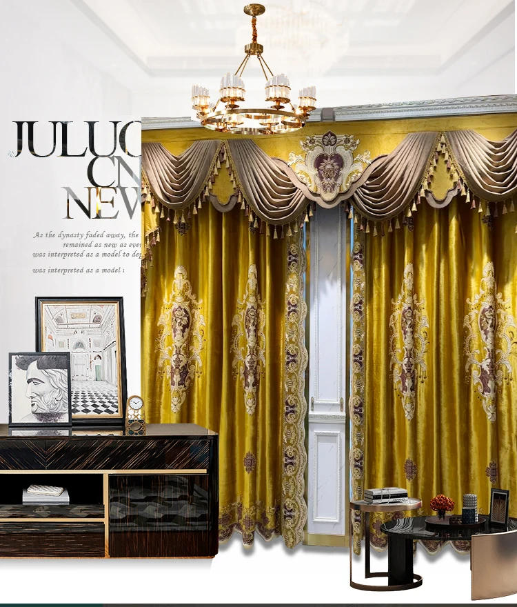 Description Picture 3 of itemNew Custom European Gold Curtains for Living Room Bedroom Villa American Velvet High-end Embroidery Luxury Blackout Valacne