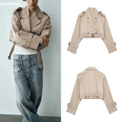 Women Spring Autumn Fashion Slim Jacket Office Lady Simple Casual Short Sweet Solid Double Breasted Jacket Coat Top
