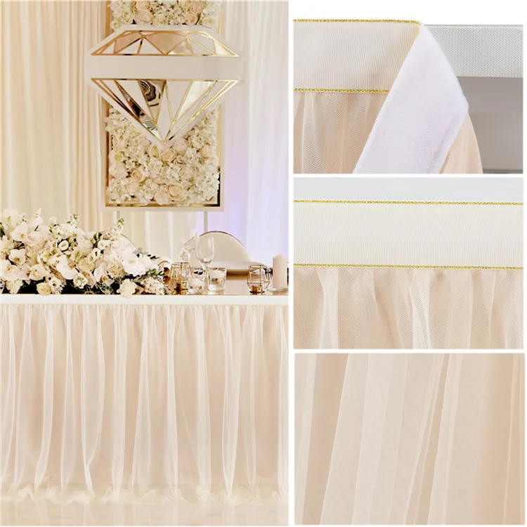 Description Picture 2 of itemSweet Table Skirt Decoration Birthday Cloth Wedding Home Accessories Party Tulle Covers White Pink Purple Tablecloth Rectangular