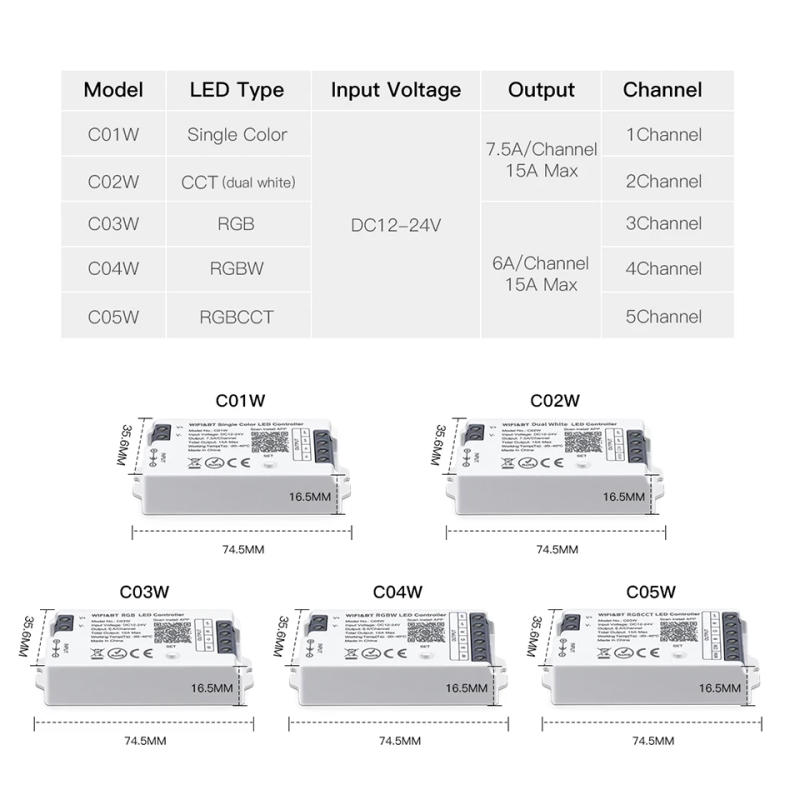 Description Picture 3 of itemTuya Smart WiFi CCT RGBW RGB Controller for LED Strip DC12V-24V Bluetooth Voice Remote Control Dimmer Switch Alexa Google Home