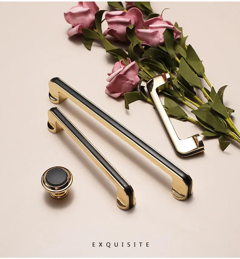 Description Picture 3 of itemBlack and Gold Handle Wardrobe Kitchen Cabinet Drawer Pull Luxury Simple Closet Zinc Alloy Door Handles Furniture Hardware