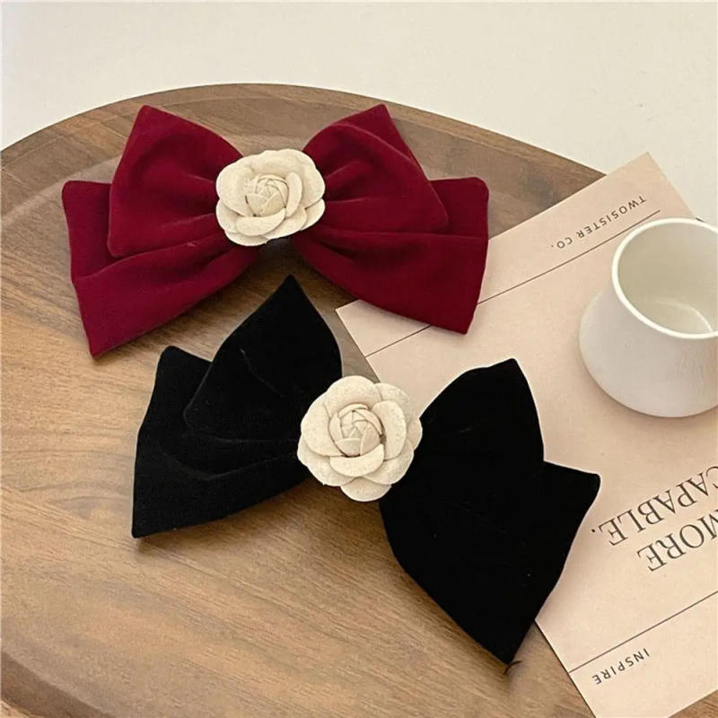Description Picture 5 of itemCute Bow Knot Camellia Black Wome Hair Accessories Flower Hairpin Korean Style Hair Clip Girls Spring Clip Big Bow Hairpin