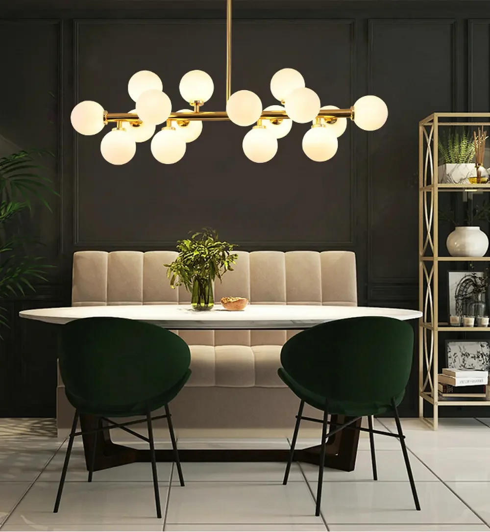 Description Picture 3 of itemNordic Modern Pendant Lamp Luxury Home Decor Lighting Fixtures Glass Round Lampshade Chandelier for Restaurant Villa