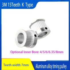 High quality  synchronous  pulley 3M 15 teeth K-Type  inner hole 4/5/6/6.35/8mm  Belt width 6mm  aluminum alloy timing pulley