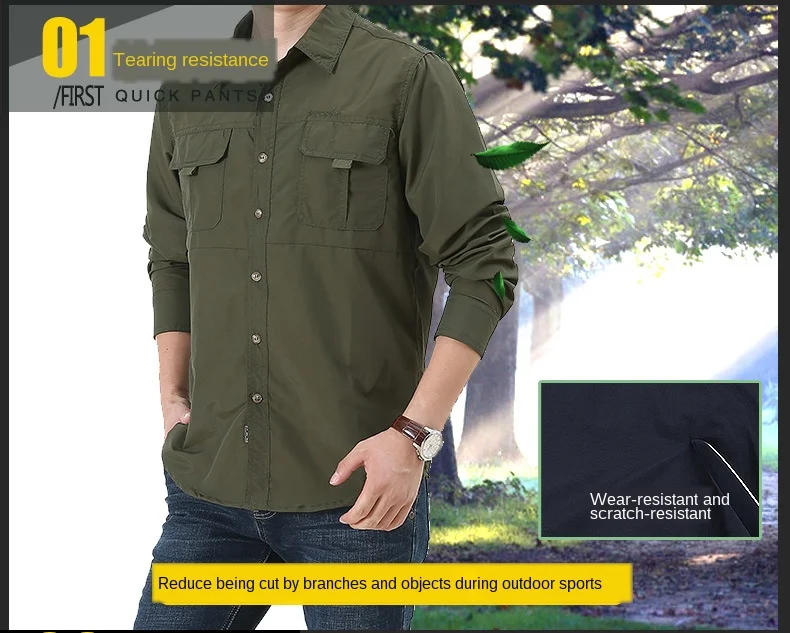 Description Picture 5 of itemMen Fishing Shirts Men Light Quick-dry UPF40+ Hiking Shirt Working Wear Shirt Camisa Outdoor UV Shirts Fishing Shirt Plus Size
