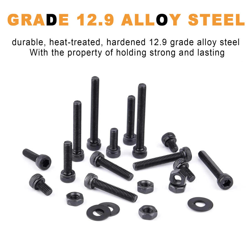 Description Picture 4 of item150Pcs Black Cylindrical Head Screws, M4 Hexagon Head Bolt Nut Washer Combination Kit, Full Thread, Allen Sleeve Drive.