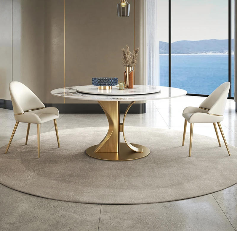 Description Picture 2 of itemSlate Turntable Designer Creative Dining Table Luxury Modern Minimalist Household Bright Marble Round Mesa Comedor Furniture WK