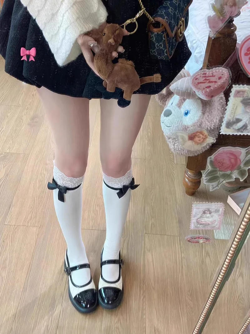 Description Picture 4 of itemWomen's Socks Spring Summer Lace Lace Pile Socks Long Tube Day Sweet Girly Slimming Thin Bow White Cute Calf Socks Fashion Socks