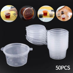 50pcs Sauce Box Seasoning Round Transparent Conjoined Plastic Box With Lid Delivery Package Seasoning Box Multi Size Home Supply