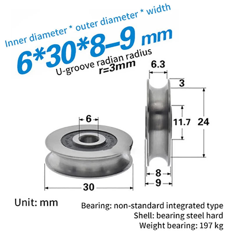 Description Picture 3 of item6*30*8mm High Quality Wire Rope Groove Bearing Pulley For Door Window Sliding Track Roller Pulley Stainless Steel Sheave