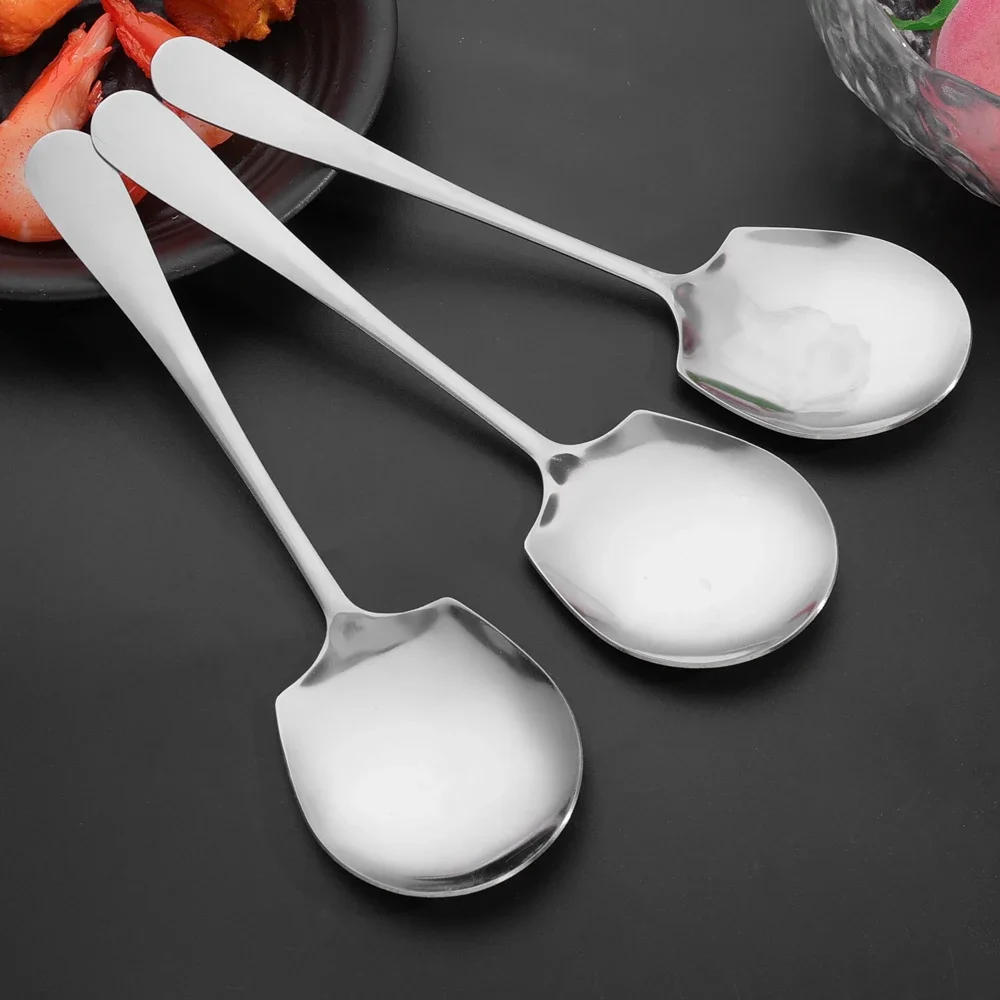 Description Picture 3 of itemLarg Spoon Long Handle Spoons Kitchen Dinner Dish Soup Rice Western Restaurant Bar Public Scoop Stainless Steel Round Head Ladle