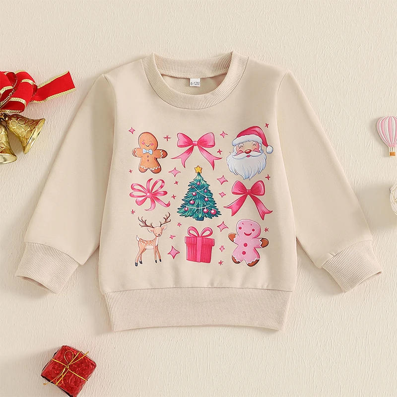 Description Picture 2 of itemKids Girls Sweatshirt Long Sleeve Crew Neck Bow Print Pullover Hoodie Christmas Costume