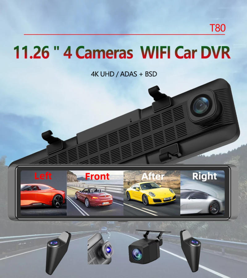 Description Picture 2 of item4K Dash Cam 4-Channel Record 1080P ADAS BSD Car DVR WIFI APP Rear View Mirror Auto Video Recorder Camera Ultra HD 24H Parking