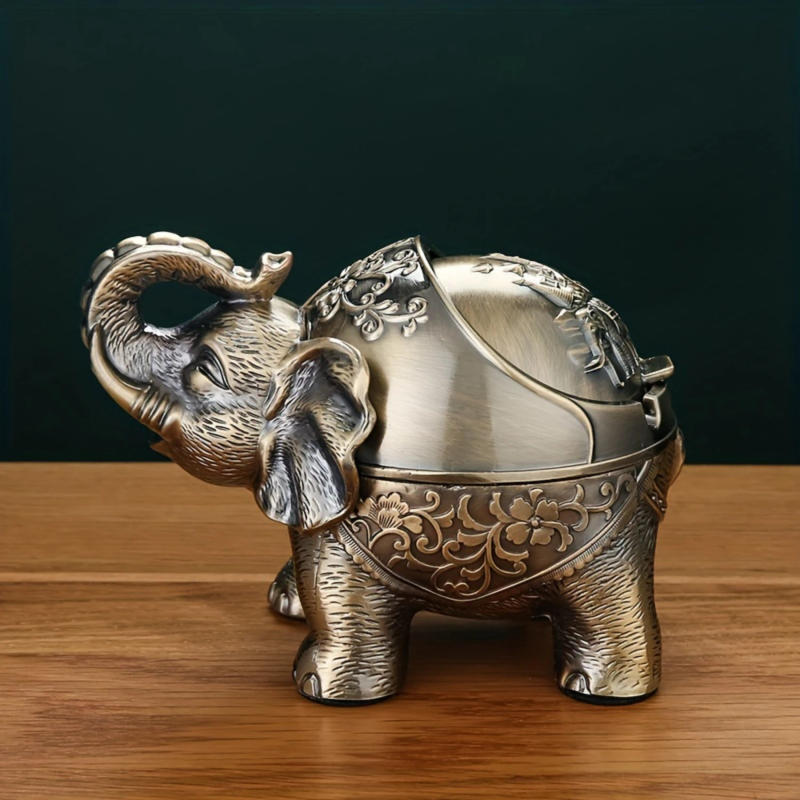 Description Picture 6 of itemElephant Ashtray - Durable Metal, Unique Animal Design, Convenient Lid, Anti-Fall, Luxurious, Anti-Fly Ash - Perfect for Living