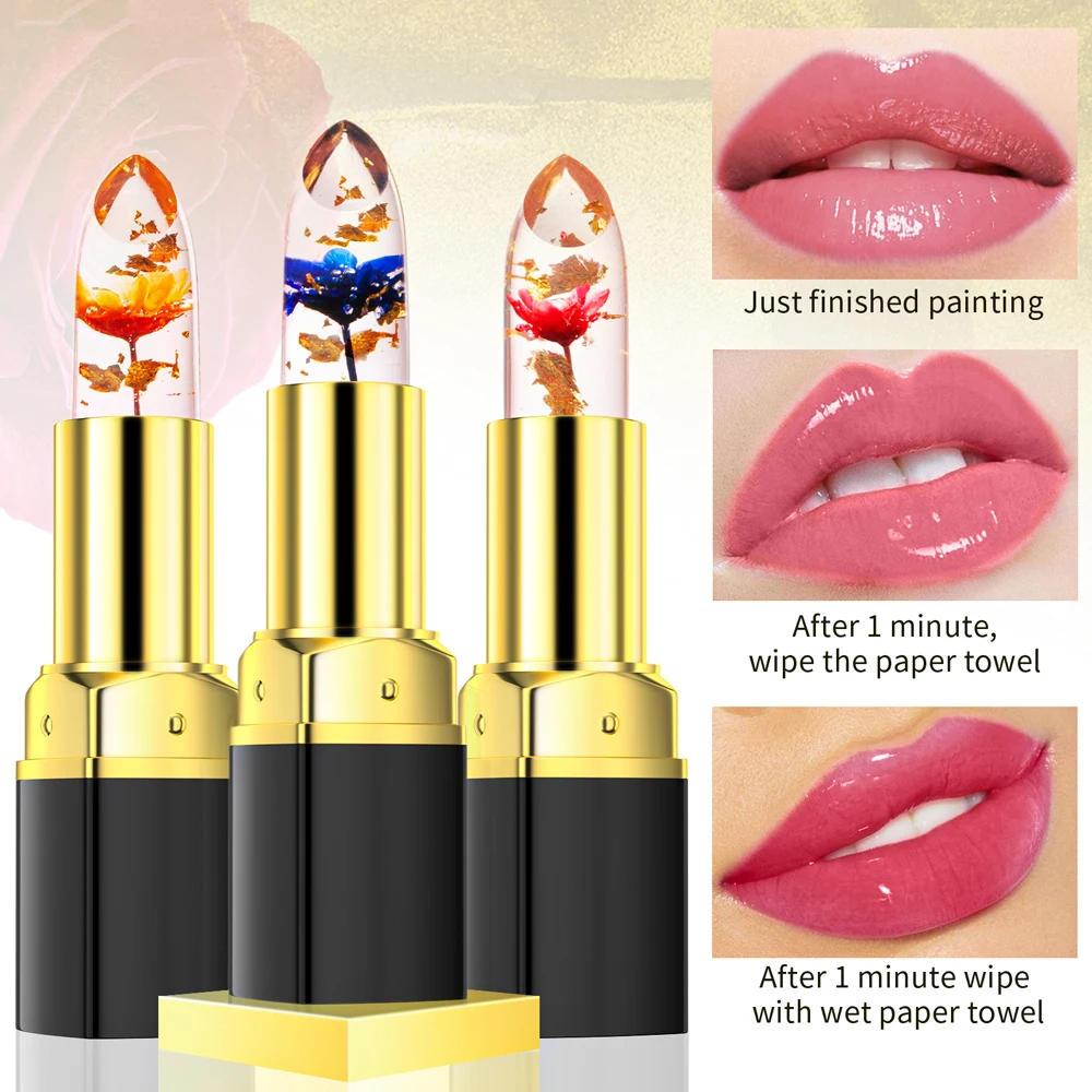 Description Picture 3 of itemLong Lasting Temperature Color Changing Lip Balm Crystal Jelly Flower Lipstick Gloss Transparent Moisturize Lips Makeup Cosmetic