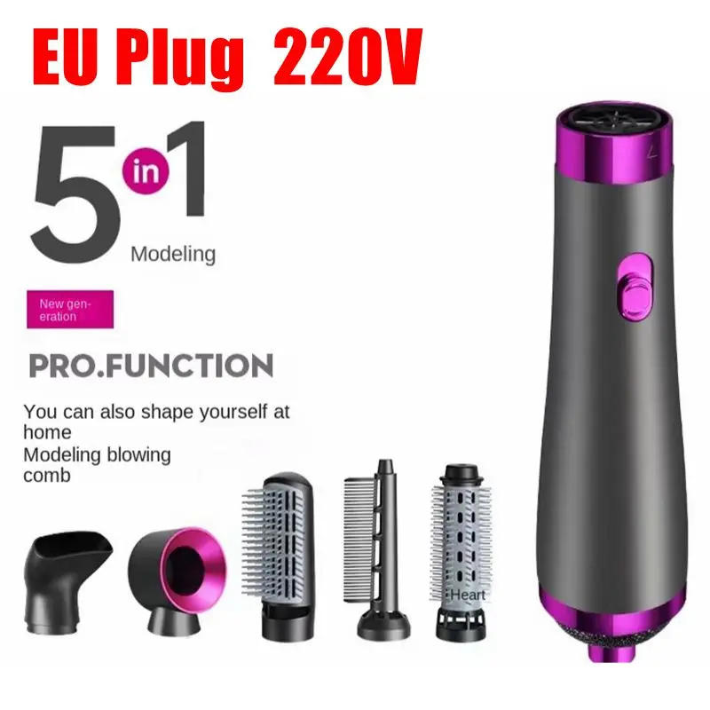 Description Picture 2 of item5 In 1 Hair Dryer Hot Air Comb Electric Curling Straight Hair Comb Negative Ion Hair Dryer One Step Brush 220V EU 110V US
