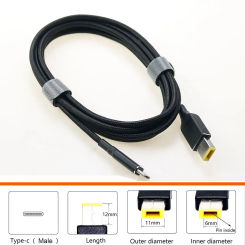 PD 135W 2m Fast Charger Cable Type-C to Square Charging Power Adapter Converter for Lenovo Legion Y7000 R7000 ThinkPad
