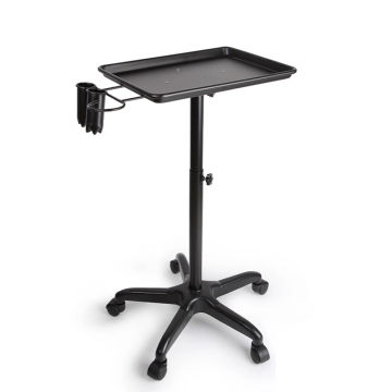 Hairdressing Salon Tool Cart Black/Silver Movable Adjustable Rolling Service Instrument Tray Height Aluminum Alloy Tray