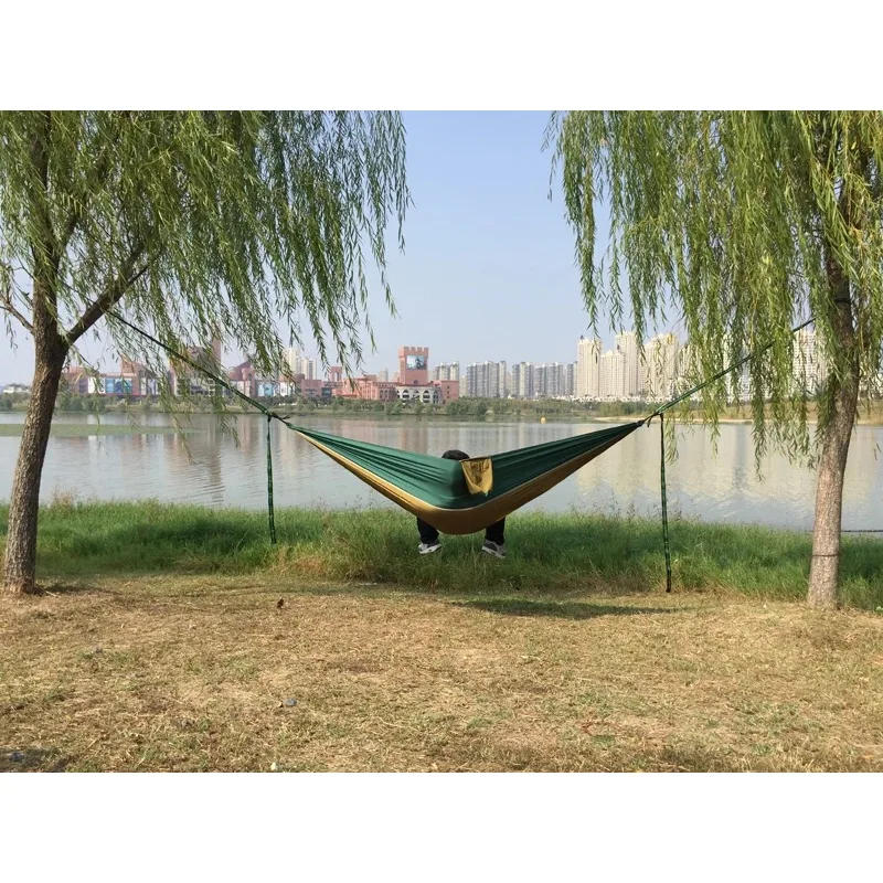 Description Picture 4 of itemSolid Color Parachute Hammock with Hammock straps and Black carabiner Camping Survival travel Double Person outdoor furniture