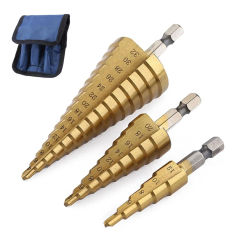 3-12 4 -12 4-20MM HSS Straight Fluted Pagoda Step Drill 3Pcs Cloth Bag Hex Shank Reamer Bit Set Titanium Coated Wood Metal Hole