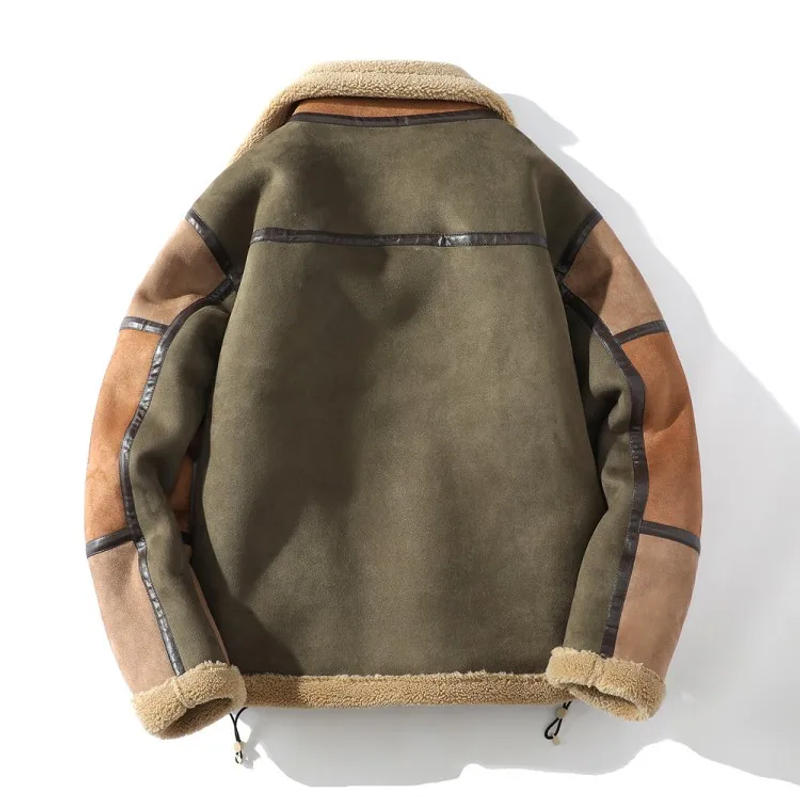 Description Picture 5 of itemMens Winter Fur Lining Thicken Jacket Loose Fit Plus Size 5XL Overcoat New Mixed Colors Moto Biker Warm Plush Faux Leather Coat