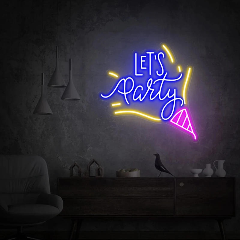 Description Picture 4 of itemLet's Party Neon Sign,Home Yard Party Sign,Led Light Sign,Neon Sign Wedding,Engagement Party Backdrop,Home Room Wall Decoration,