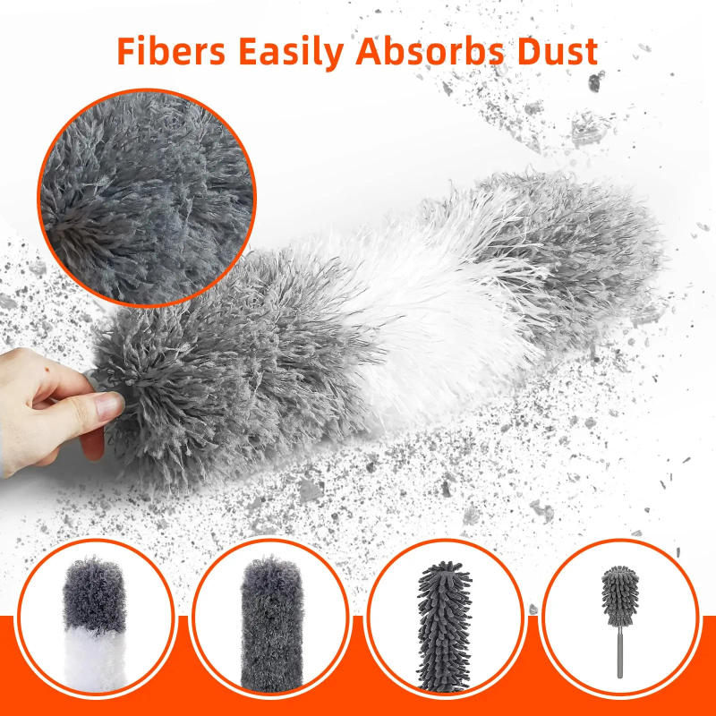 Description Picture 4 of item2.5m Extendable Stainless Steel Telescopic Rod Cleaning Duster Ceiling Sofa Car Dust Cleaner Floor Gap Brush Home Household Tool