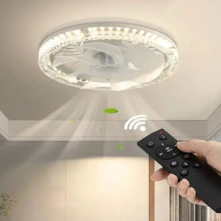 LED Fan Light E27 Socket Fans With Remote Contol Dimmable Brightness 3 Color Modern Low Profile Mount Ceiling Fan for Bedroom