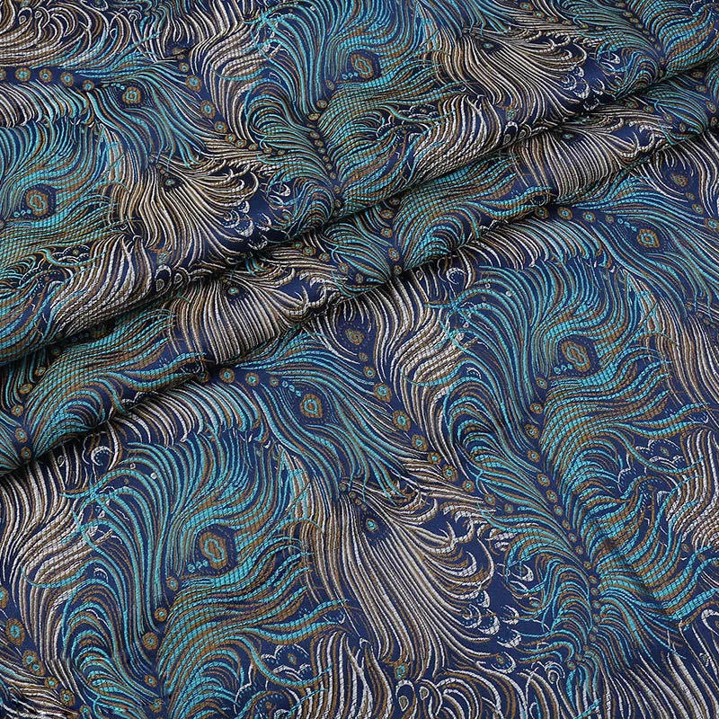 Description Picture 3 of item150cm Phoenix Feather Brocade Silk Fabric Damask Jacquard Apparel Costume Upholstery Furnishing Curtain Material cushion fabric