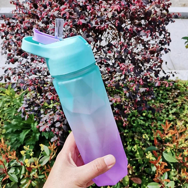 Description Picture 5 of item600ML Gradient Sports Water Bottle For Girls Plastic Water Bottles With Straw Portable Drinking Bottle For Outdoor Travel Gym