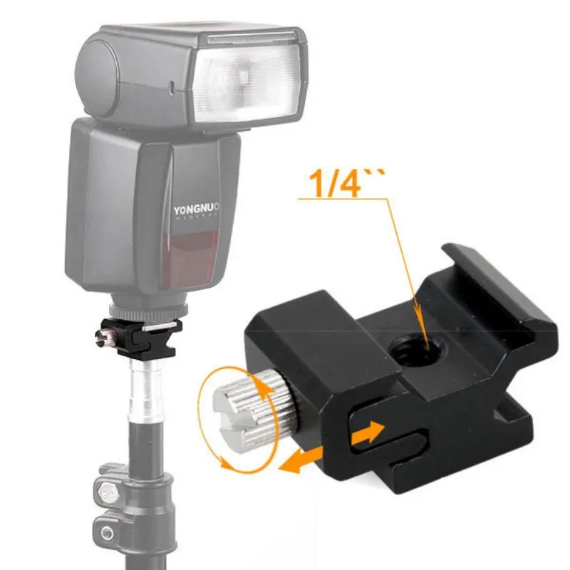 Description Picture 2 of itemCamera Metal Cold Shoe Hot Shoe Flash Bracket Mount Adapter With 1/4 Tripod Screw To Light Stand Tripod